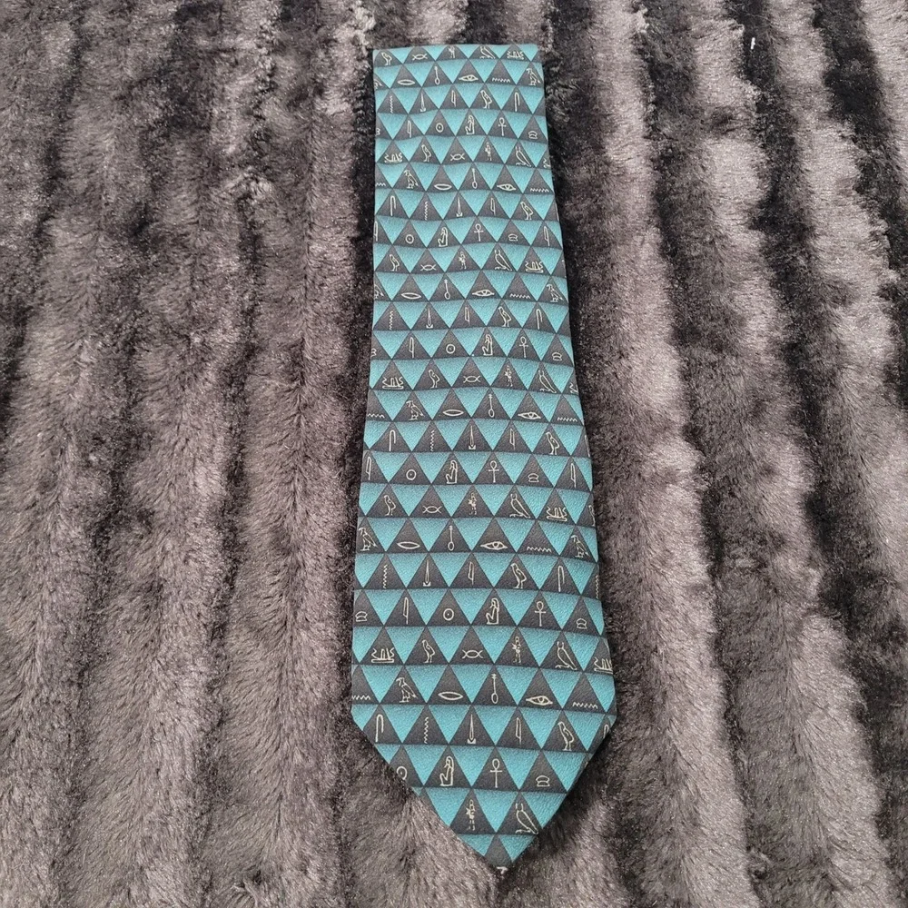 Grateful Dead Silk Tie Great Pyramid II Seventh Set Hieroglyphics Teal Black 96